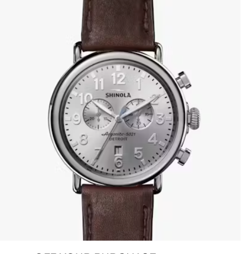 Shinola: 47mm Runwell Chrono, Silver & Brown Leather